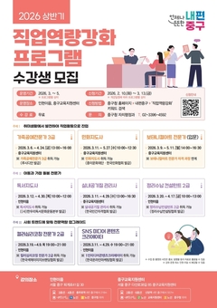 중구, 직업역량강화 프로그램 8개 과정 무료 개설