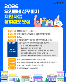 매장 새 단장 기회! 강서구, '소상공인 샵꾸미기' 점포당 180만 원 지원