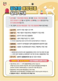 만 원으로 반려동물 지켜요! 동작구, 광견병 예방접종 지원