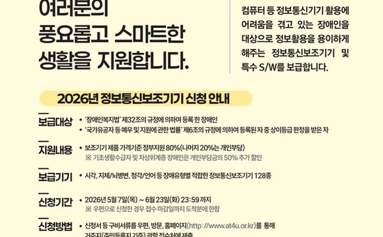 영등포구, 장애인 정보통신 보조기기 최대 90% 지원