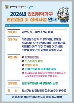 강서구, '화재·가스 누출 걱정 끝!'... 안전 취약 2,450가구 대상 시설 정비 나서