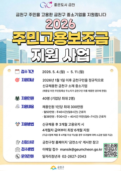 금천구, 기업에는 ‘인재’를 주민에겐 ‘일자리’를... 주민고용보조금 지원