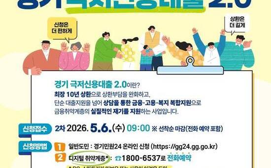 경기도, 5월 6일 ‘경기 극저신용대출 2.0’ 2차 접수 시작
