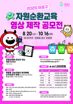 ‘소각은 제로, 자원은 새로’마포구, 자원순환교육 영상 공모전 개최
