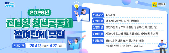  ‘전남형 청년공동체 활성화 사업’ 참여하세요