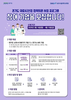 경기도, 인공지능 의료기기 개발·상용화 지원. 참여기업 모집