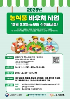 구로구, 농식품 상품권(바우처) 지원 대상 확대…청년층까지 포함