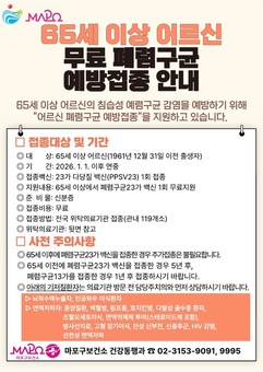 감기인 줄 알았는데 폐렴? 마포구, 어르신 폐렴구균 예방접종 지원