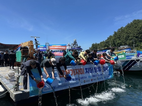 경남도, 한국수산업경영인 경남도연합회와  문치가자미 65만 마리 방류…